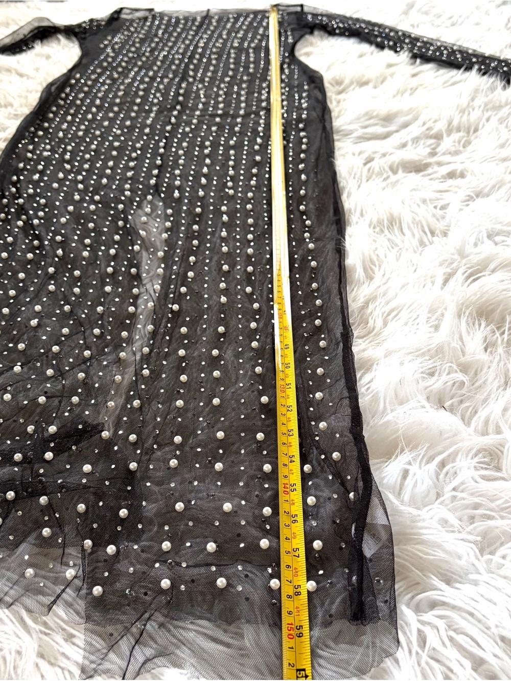 Black Sheer Mesh Pearl & Rhinestone Maxi Dress Beach Coverup XL - Picture 10 of 10